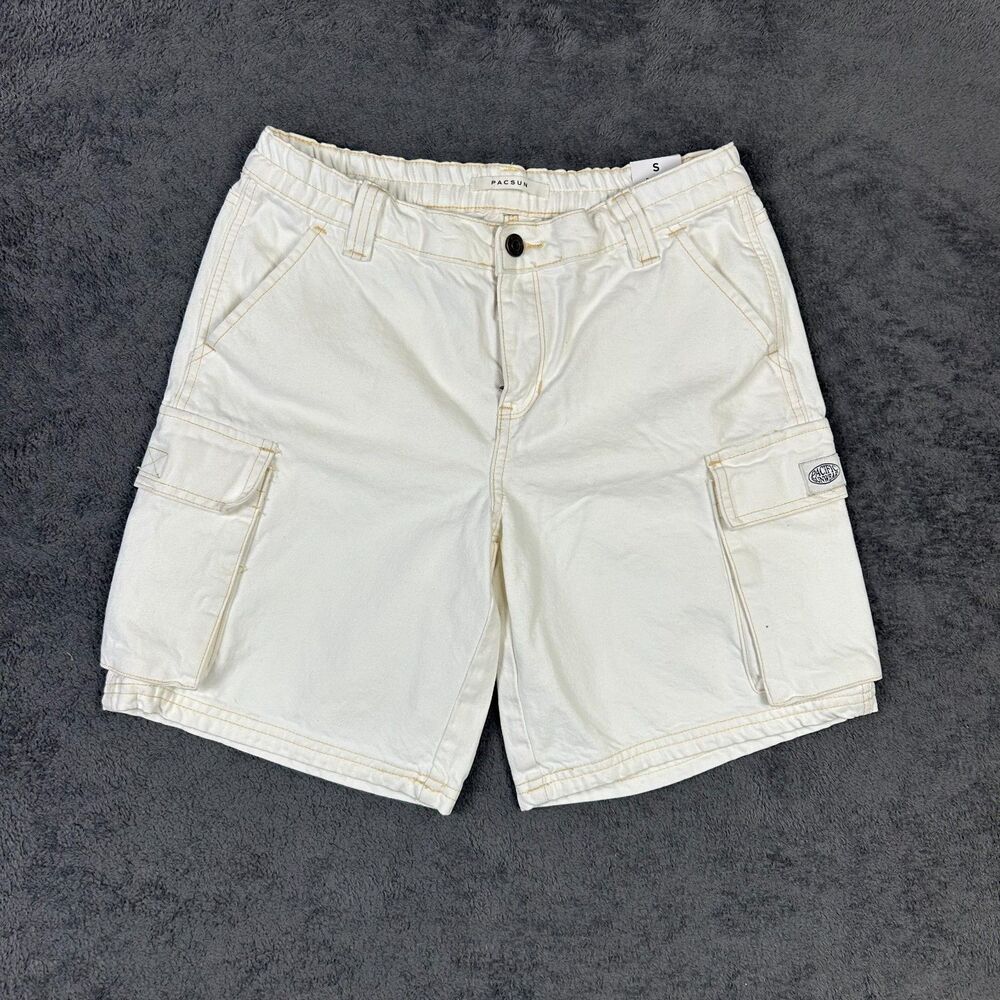 Pacsun White Cargo Shorts Men’s Small NWT 100% Cotton Tan Stitching Casual